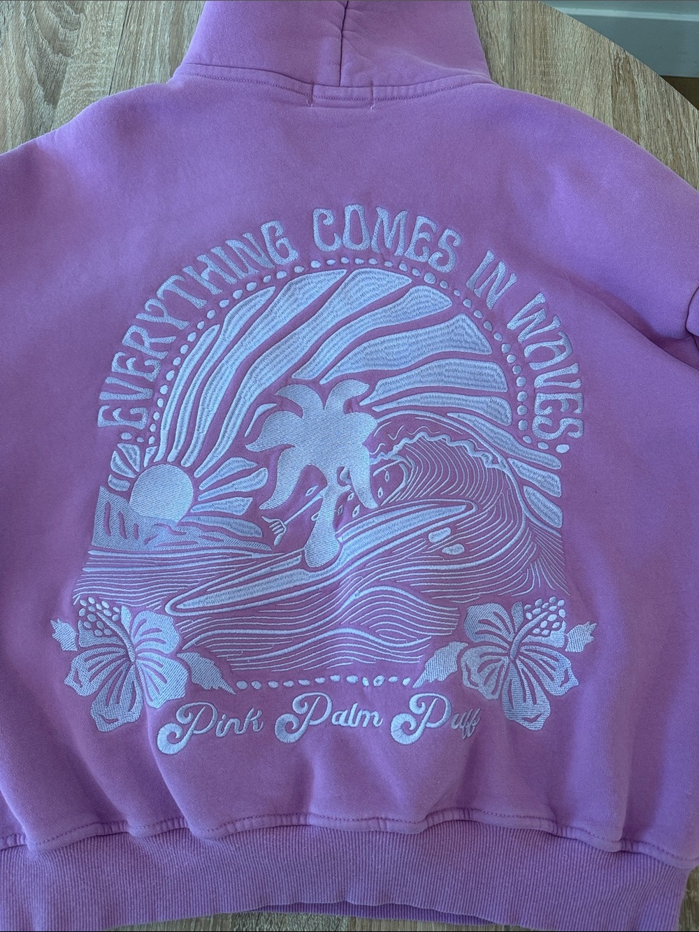 Women's Mauve Graphic Palm & Hibiscus Hoodie Sweatshirt - Picture 3 of 3